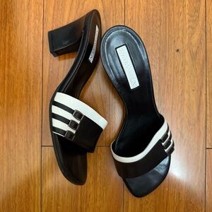 Enzo Angiolini Black + White Women's Heeled Leather Sandals